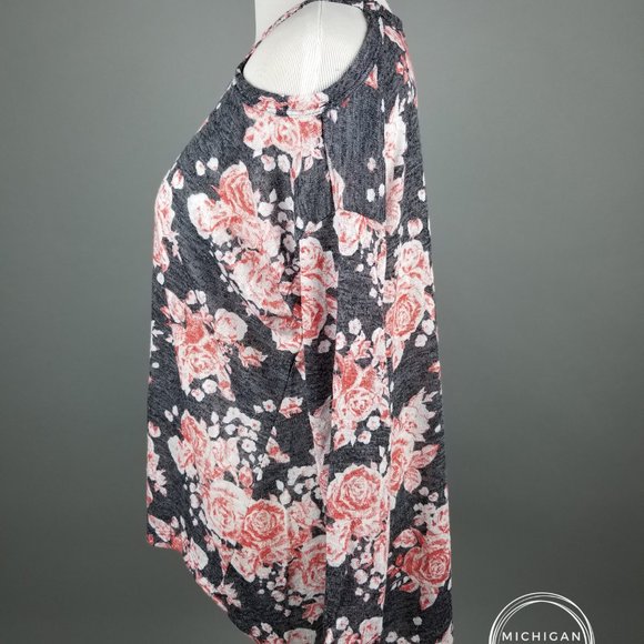 Burnout Floral Print Cold Shoulder Top - Picture 2 of 9